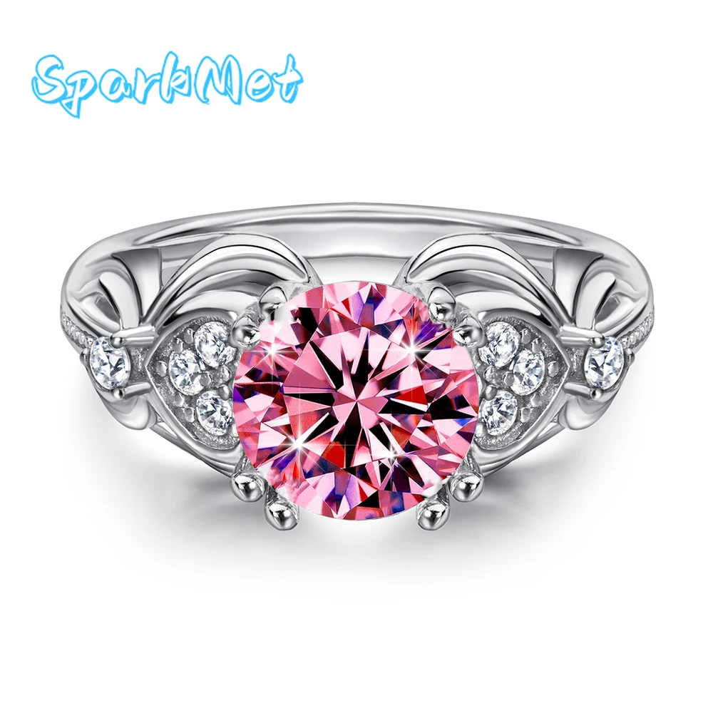 

SparkMet 100% натуральное 2-каратное бирюзовое кольцо с муассанитом и сертификатом, пройденное тестовое кольцо с бриллиантом, женские ювелирные изделия, подарок, серебро S925