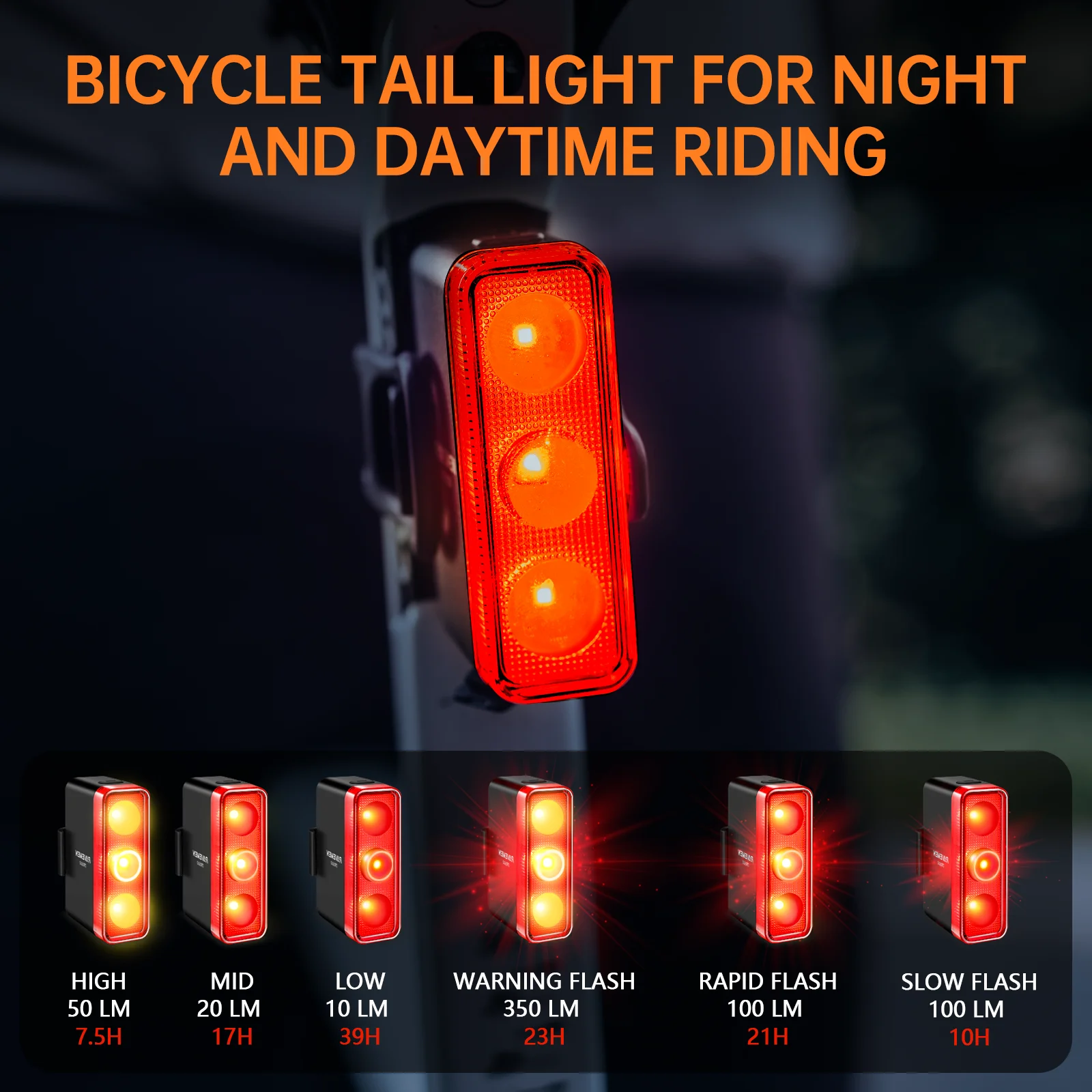 RAVEMEN Bike Tail Light Bicycle Rear Light Rechargeable 1600mAh TR350 Smart Brake Sensor Auto On-Off 350 LED Lumens Flashing