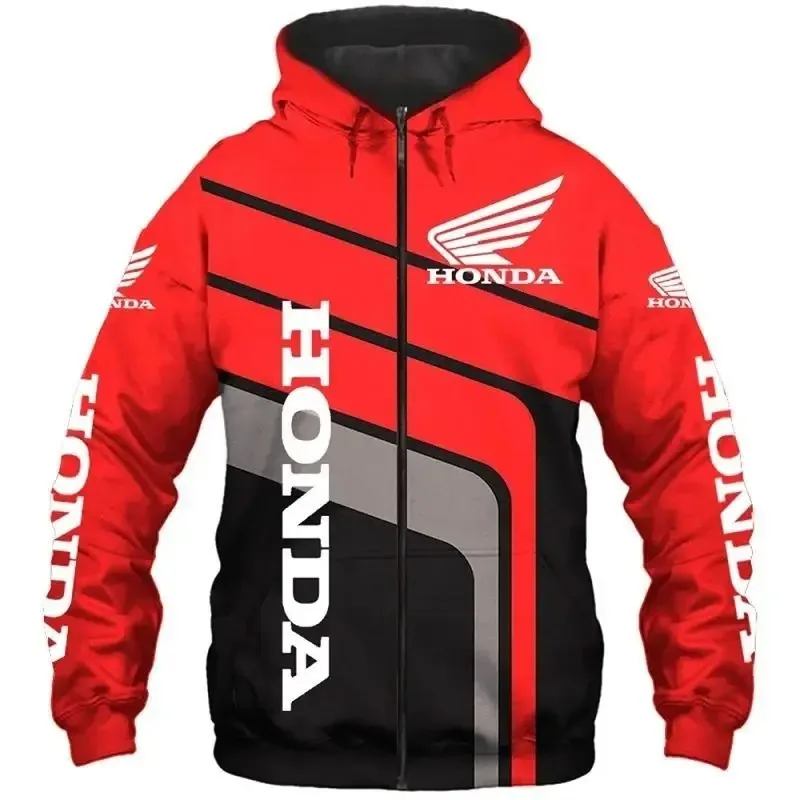 2025 New Spring and Autumn Zipper Hoodie Honda Racing Logo Hoodie 3D Printed Cycling Jacket Outerwear