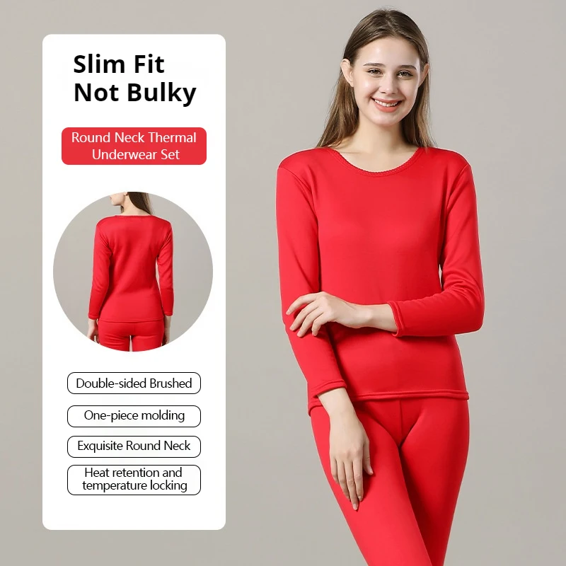 Komplet bielizny termicznej do noszenia na zewnątrz jesienią i zimą, okrągły dekolt, ocieplany pluszem, grube ubrania jesienne, długie spodnie damskie.
