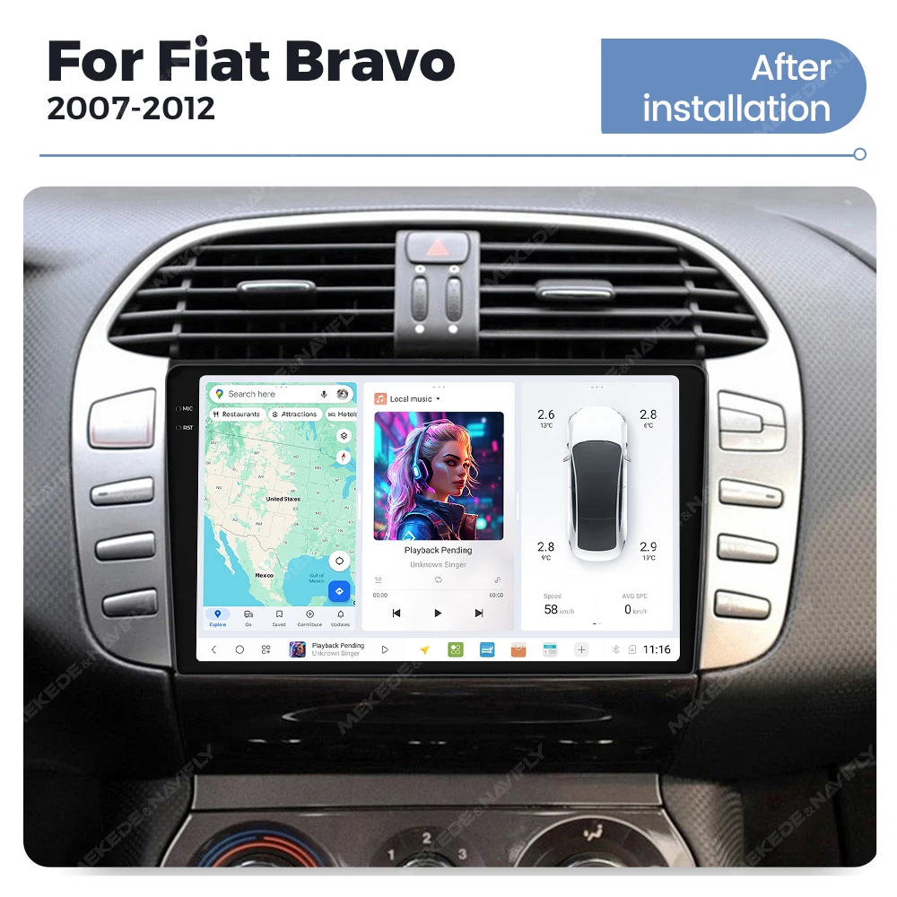 ZJZ MEKEDE  Android Car Multimedia Car Stereo AutoRadio DUDU GPS Navigation Car-play  Head Unit for Fiat Bravo 2007-2012