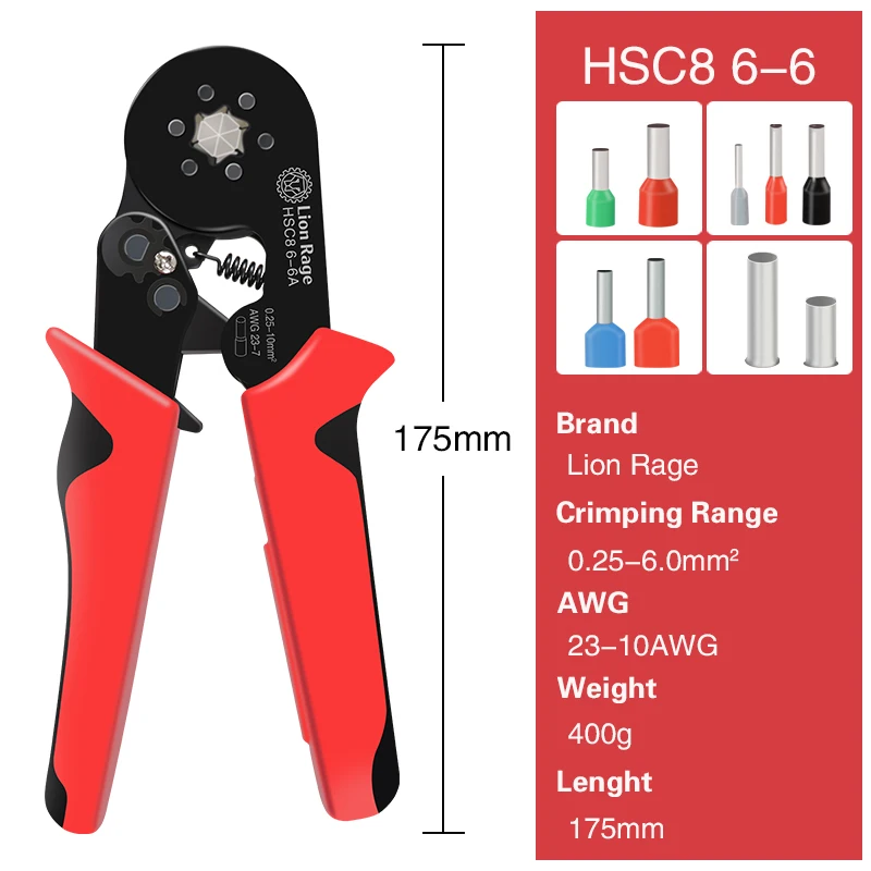 Herramienta de prensado de virola HSC8 6-4/6-6, alicates de prensado eléctrico para terminales de tubo de engarzado de extremo de cable, reparación