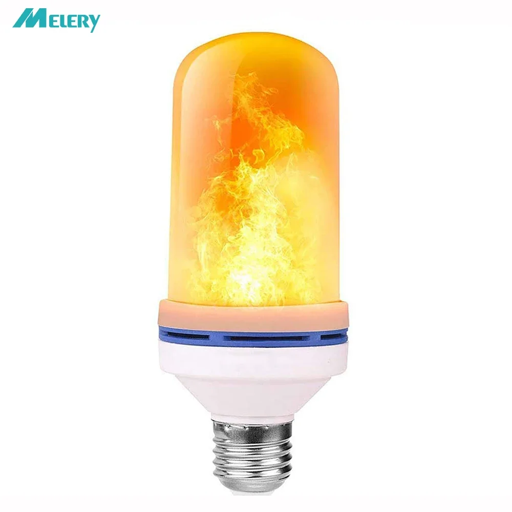 Melery E26 Flickering Light Bulb 4W LED Fire Lamp Warm White 1500K Decorative Flaming for Christmas Halloween Holiday Party Bar