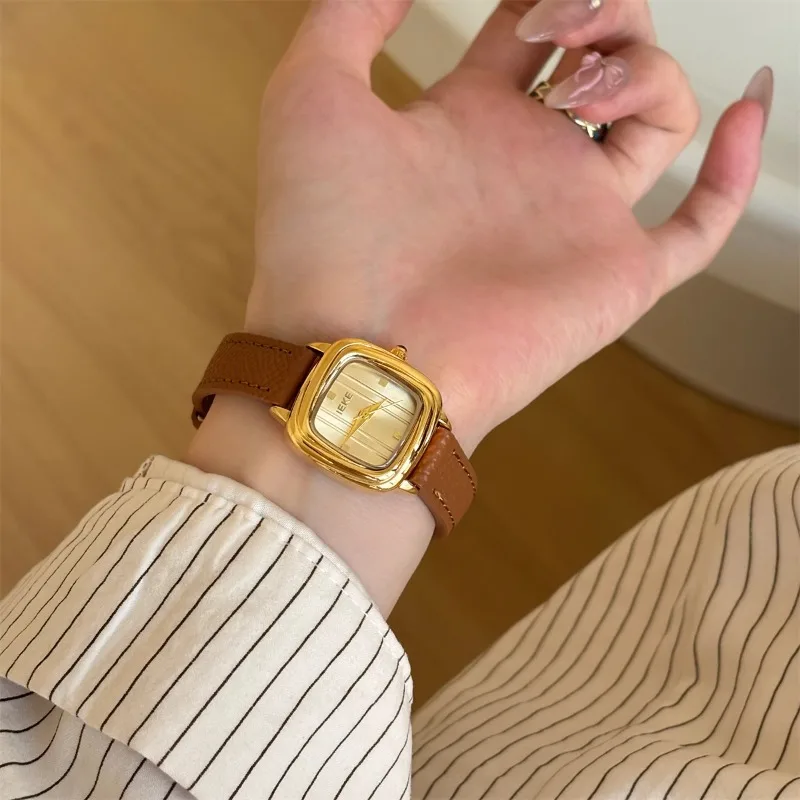 Retro Square Gold Leather Women's Watch Leisure Quartz Japanese Movement Waterproof Clock Office Women's Watch Montes Femmes