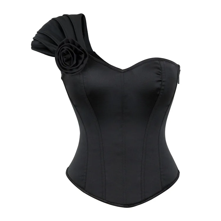 

Черная боковая молния, наклонный корсет на одно плечо, женский готический атласный сексуальное женское белье, формирователь тела, бюстье, топы, жилет