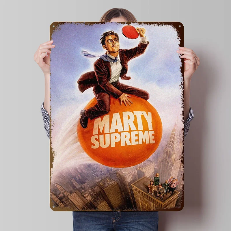 Marty Supreme Riding a Giant Ball Tin Poster Customized Wall Art Retro Vintage Metal Signs for Fans Room Bedroom Decoration Home