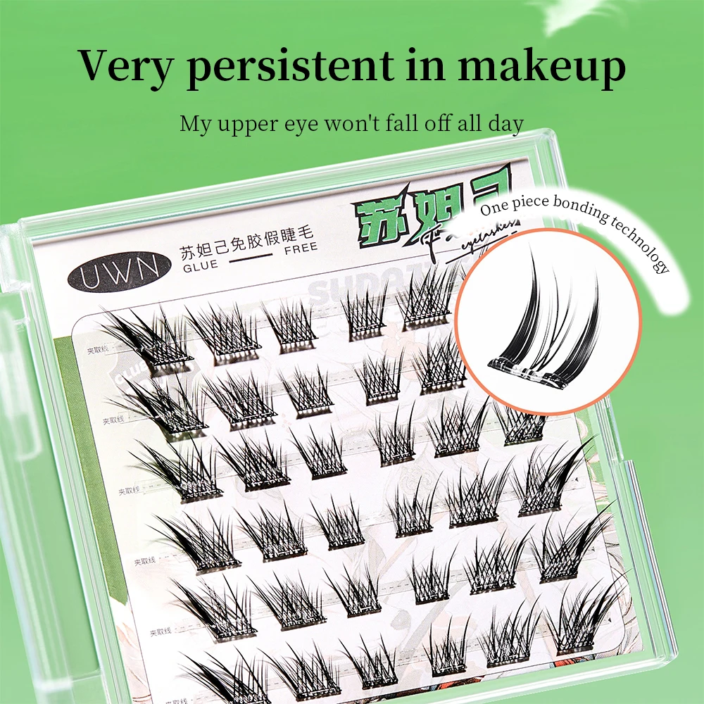 UWN Cílios postiços sem cola oblíquos estilo raposa voadora curvando natural preguiçoso leve e confortável cílios superiores