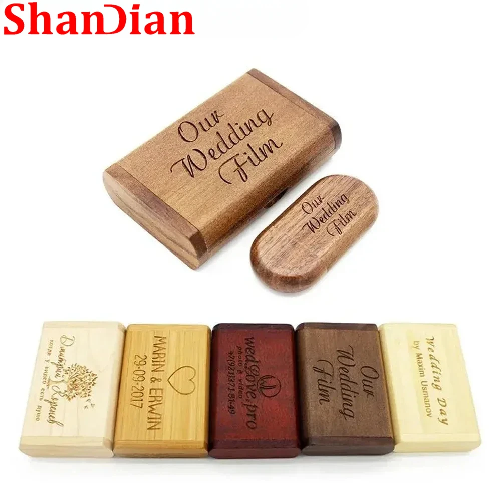 

SHANDIAN 1PCS Free custom logo Wooden usb+Box Pen drive 8GB 16gb 32gb USB Flash Drive photography Wedding Gift customer LOGO