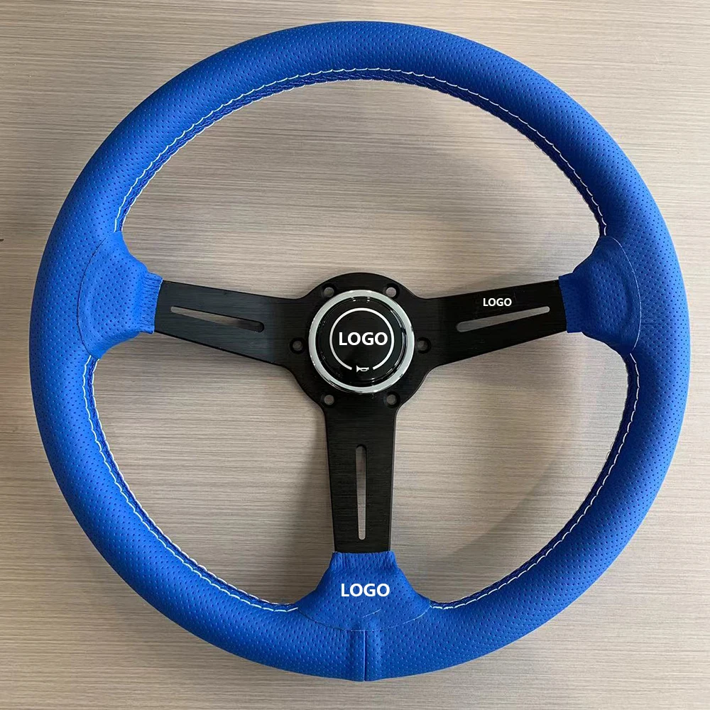 

Tiypeor Blue 14inch 350mm Racing Microfiber Perforated Leather Drift Sport Steering Wheel