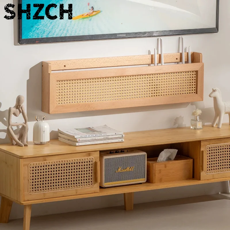Wall Mounted Router Storage Box Solid Wood Cable Management Organizer for WiFi Modem Living Room Socket Hideaway Storage Shelf