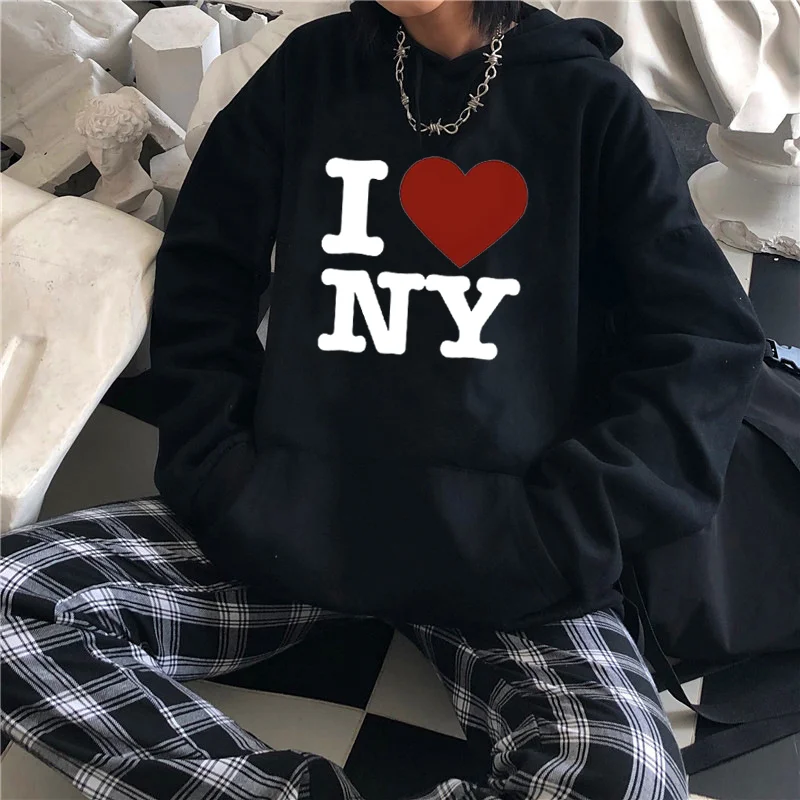 Red Heart I Love New York Hoodie Oversize Y2k Vintage Grunge Hooded Pullover Women Men Sweatshirt Casual Hoodie Punk Streetwear