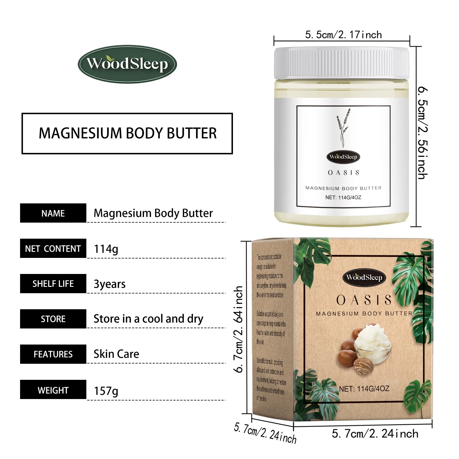 114g Magnesium Body Butter Moisturizing Cream Easy to Absorb Brighten Skin Tones Keep Skin Soft Smooth Body Moisturizer All Skin