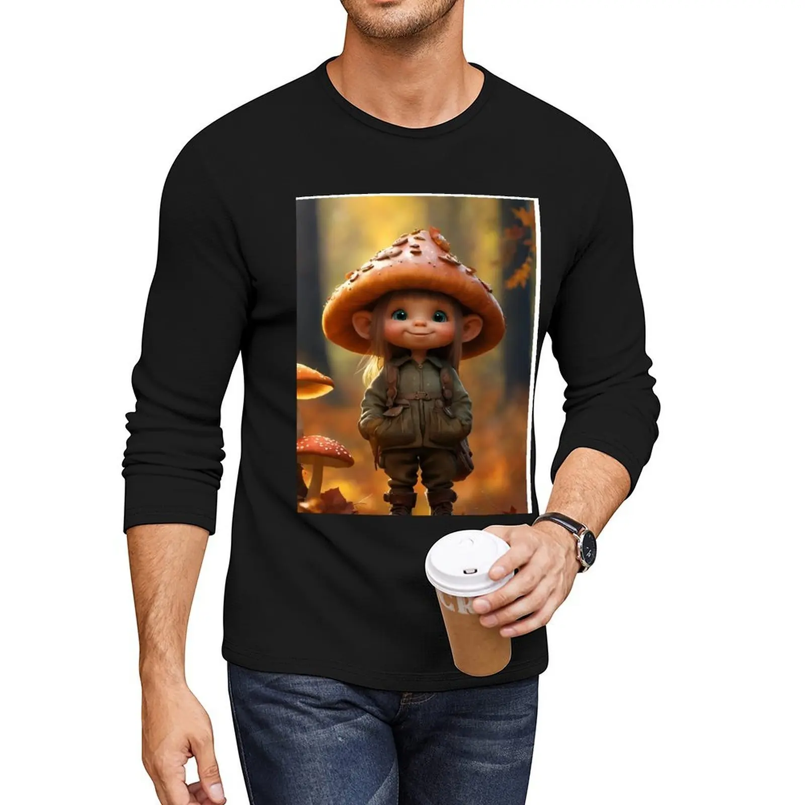 

Forest Mushroom Troll Graphic Long T-Shirt custom t shirts cute tops funny t shirt Men's t-shirt