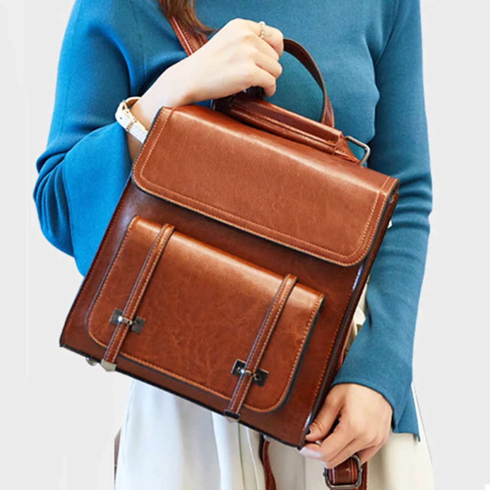 Women Backpack Cross body Laptop Bag Genuine Leather Book School Girls Female Cowhide Rucksack Shoulder Messenger Bags Backpacks