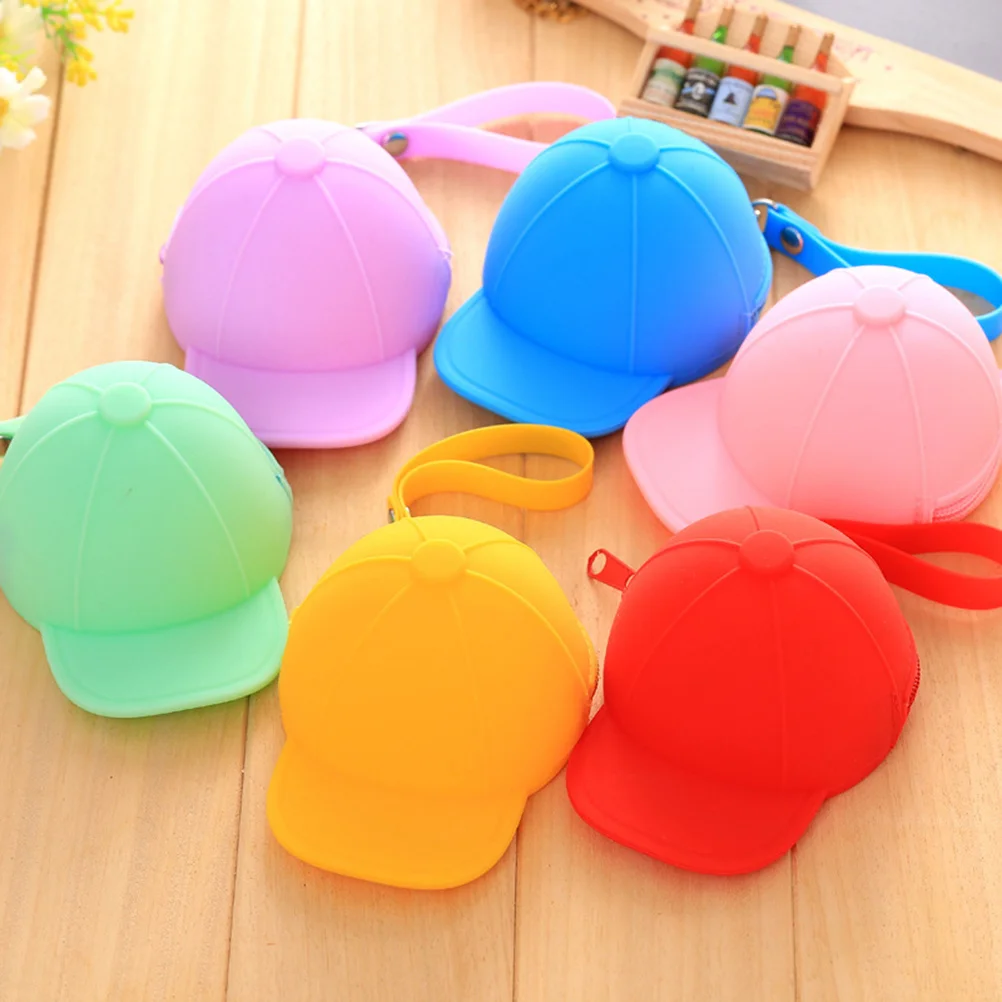 

Candy Color Baseball Cap Design Silicone Coin Bag Mini Wallet Red Durable Washable Clutches for and Friends