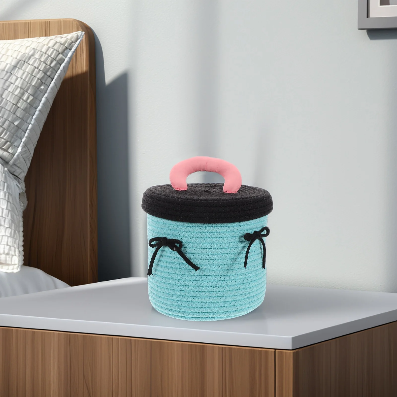 

Woven Storage Rope Toy Bin Round Baskets Large Makeup Shoe Storage Bins Capacity Dustproof Lid Household ganizer