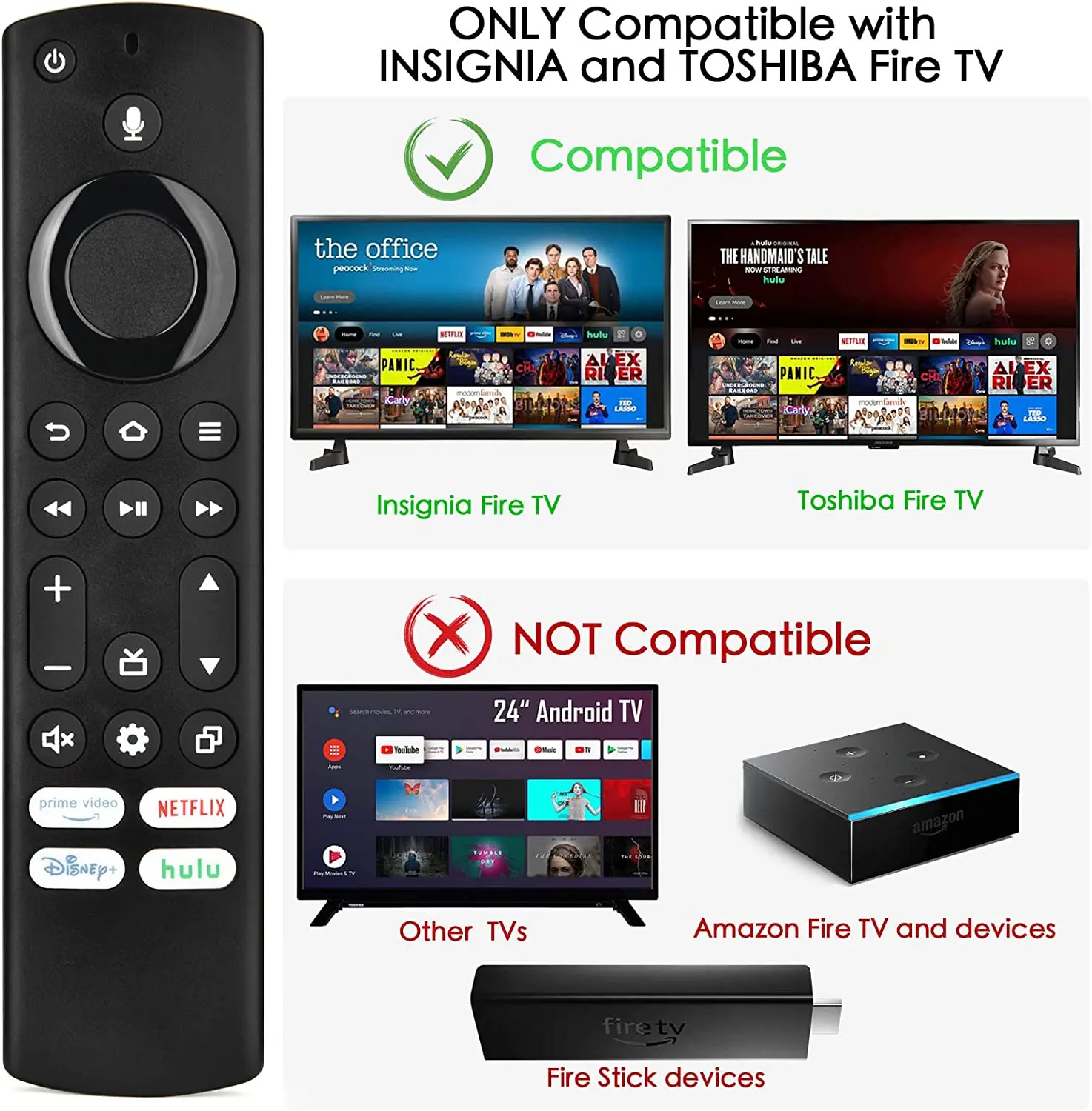 Replacement Voice Remote Control for Insignia Smart TV and Toshiba Smart TVs with Netflix Prime Hulu Shortcut Keys NS-RCFNA-21