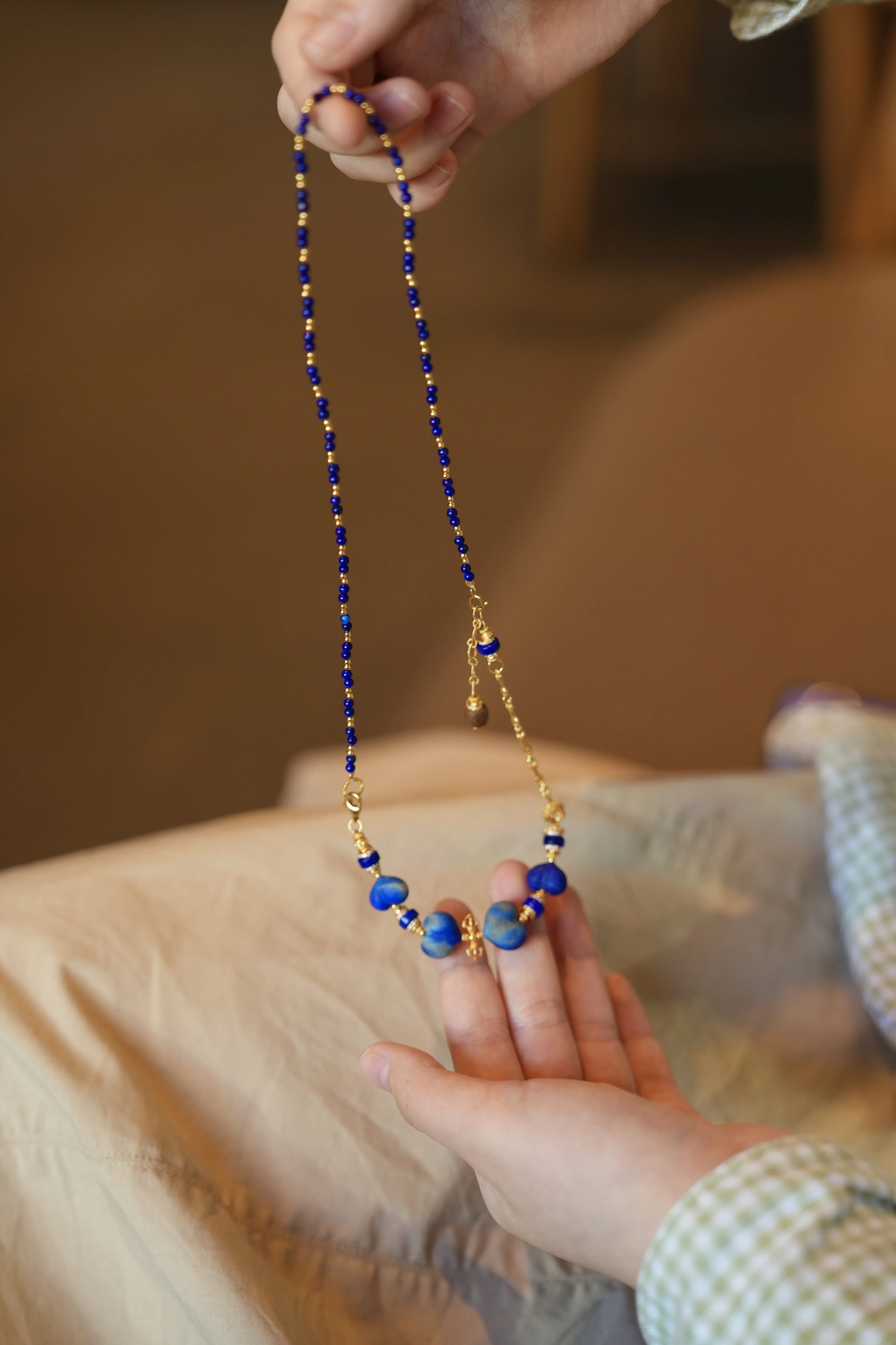 Lapis Lazuli Bracelet & Necklace Multi-Way Wear, 925 Silver Cloud Pattern Heart Shape Imperial Color Gemstone Jewelry Gift