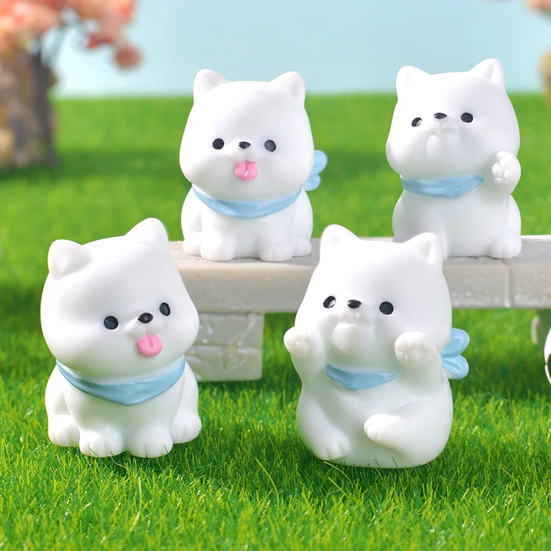 Conjunto de 4 Peças de Figuras de Cachorro em Estilo Anime, Mini Decoração de 2,6 e 2,8cm, Modelo Kawaii em Resina, Acessórios DIY, Brinquedos, Presen