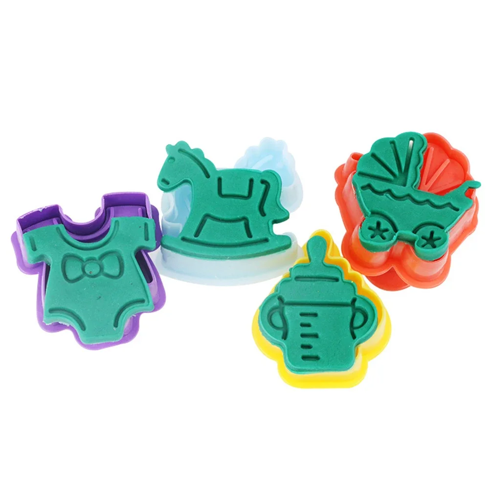 4pcs Baby Toys 3D Baby Stroller Trojan Bottle Cookies Mold Biscuit Stamp Gift Toast Mold Fondant Decorating Tools