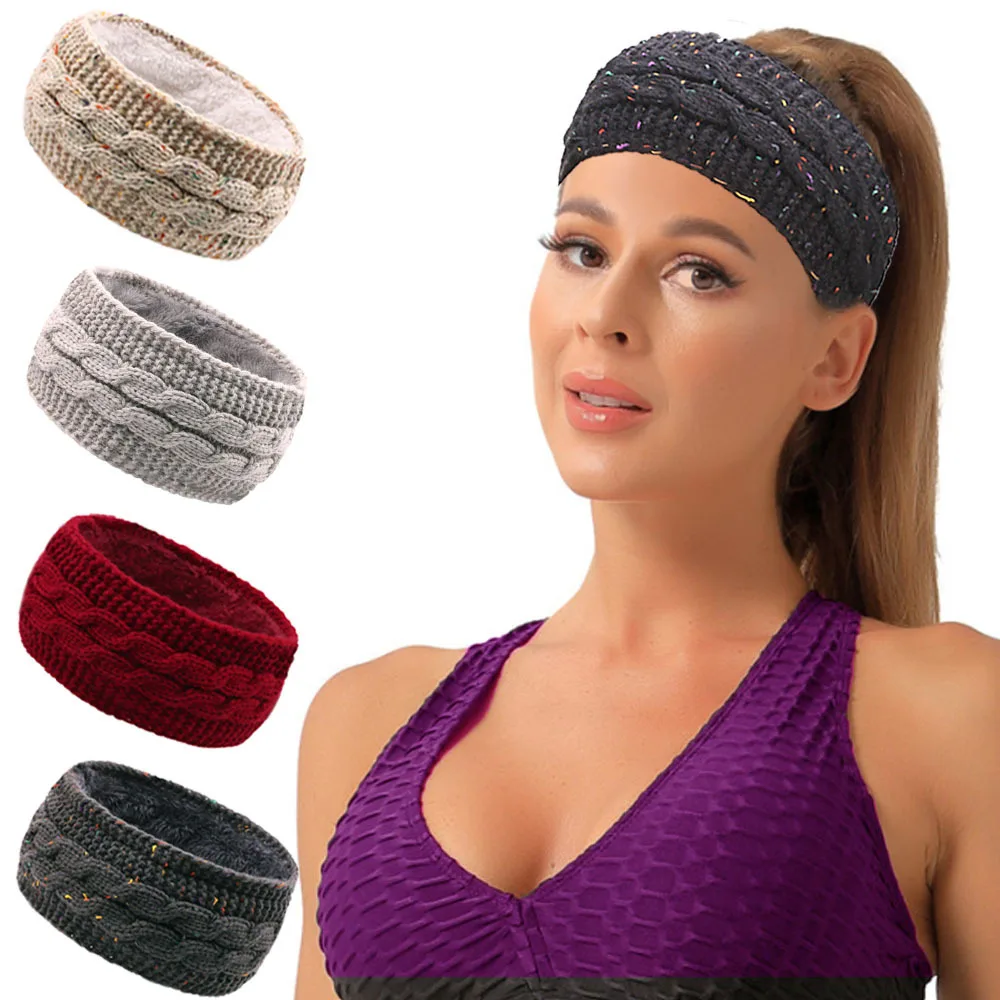 

Winter Padded Hair Accessories Warm Woolen Knitted Hair Bands Sports Headbands Ear Protection Sets Hair Accessories New