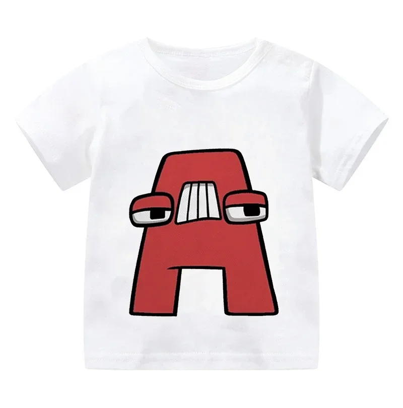 Boys' Summer Casual T-Shirt Short-Sleeved Cartoon Anime Game Series Print Alphabet Lore Graphic Tees for Kids