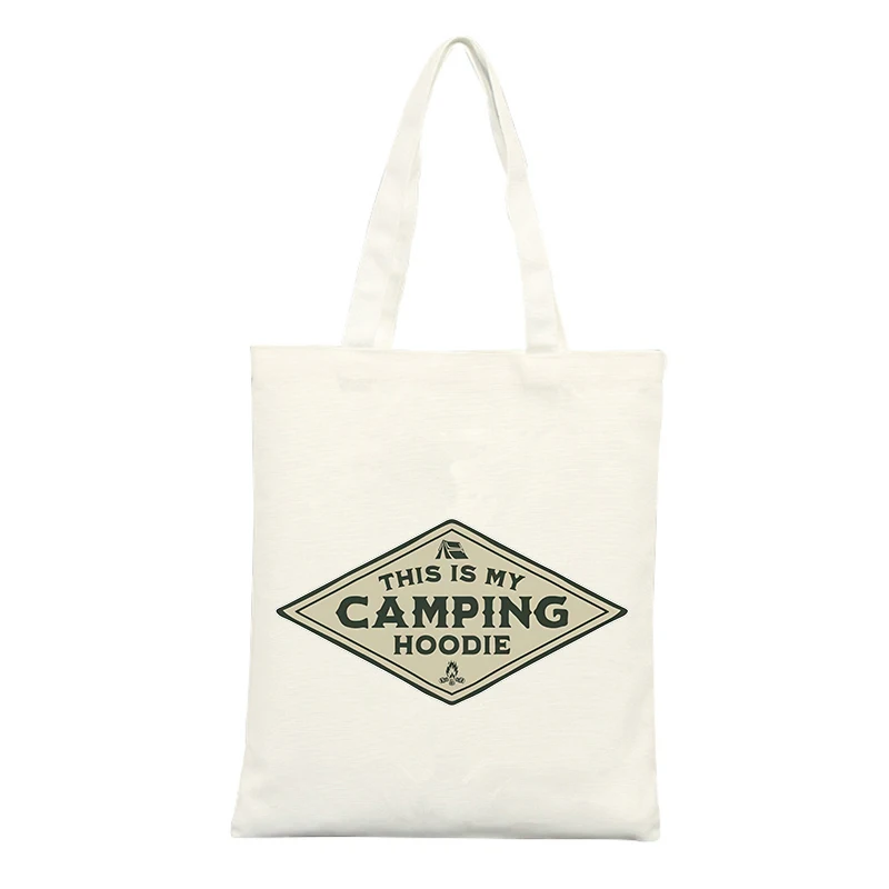 Canvas Tote Bag with Camping Slogan Print, Vintage Style for Outdoor Activities and Casual Outings