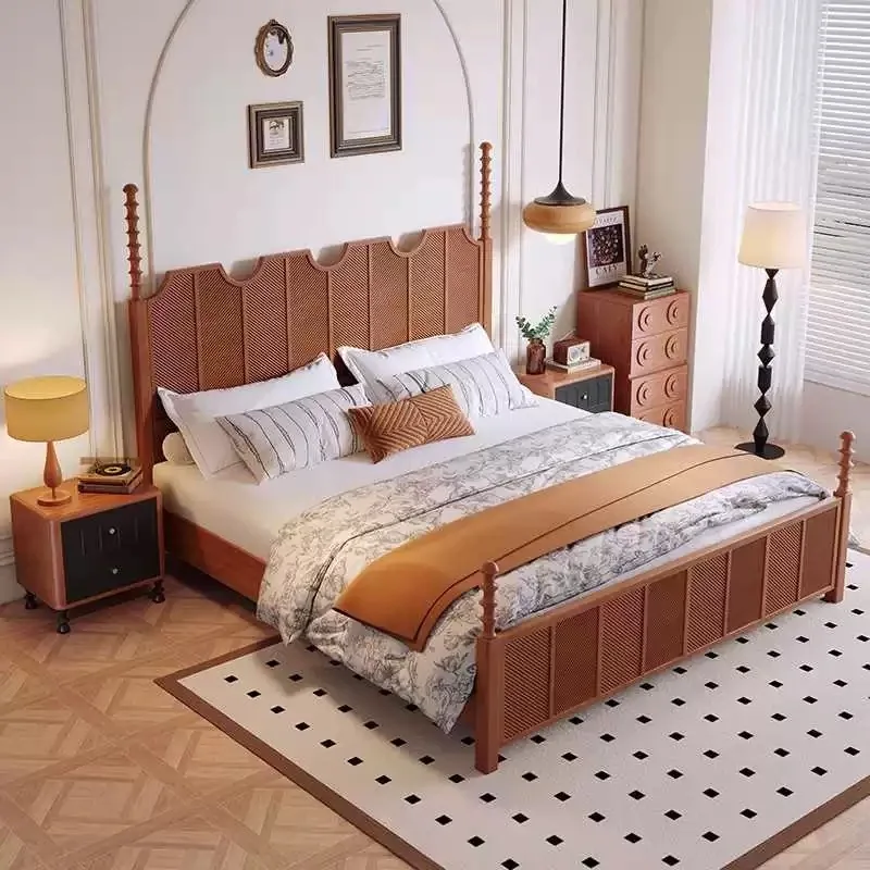 French retro solid wood bed, single 1.5 high box wedding bed