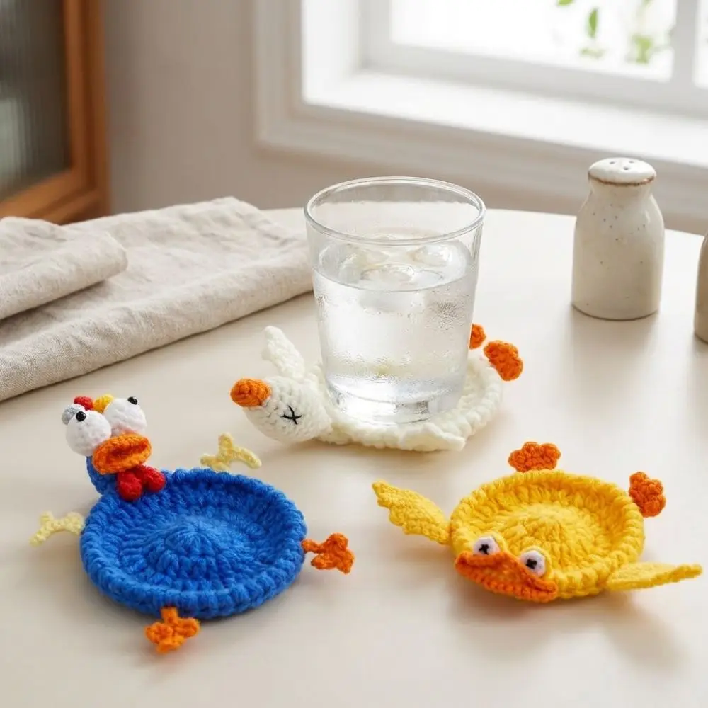 Handmade Finished Crochet Animal Coaster Non-Slip Absorbent Handwoven Coaster Funny Heat Resistant Water Cup Mat Coffee Cup