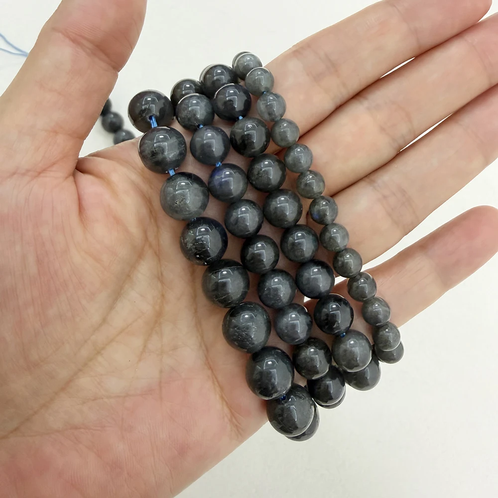 Genuine Semi-precious Natural A Quality Madagascar Black Labradorite Stone Round Loose Beads 15