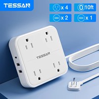 TESSAN Flat Plug Power Strip with 4 AC Outlets +2 USB Ports +1 Type C 7 In 1 Electric Socket with 10ft Ultra Thin Extension Cord