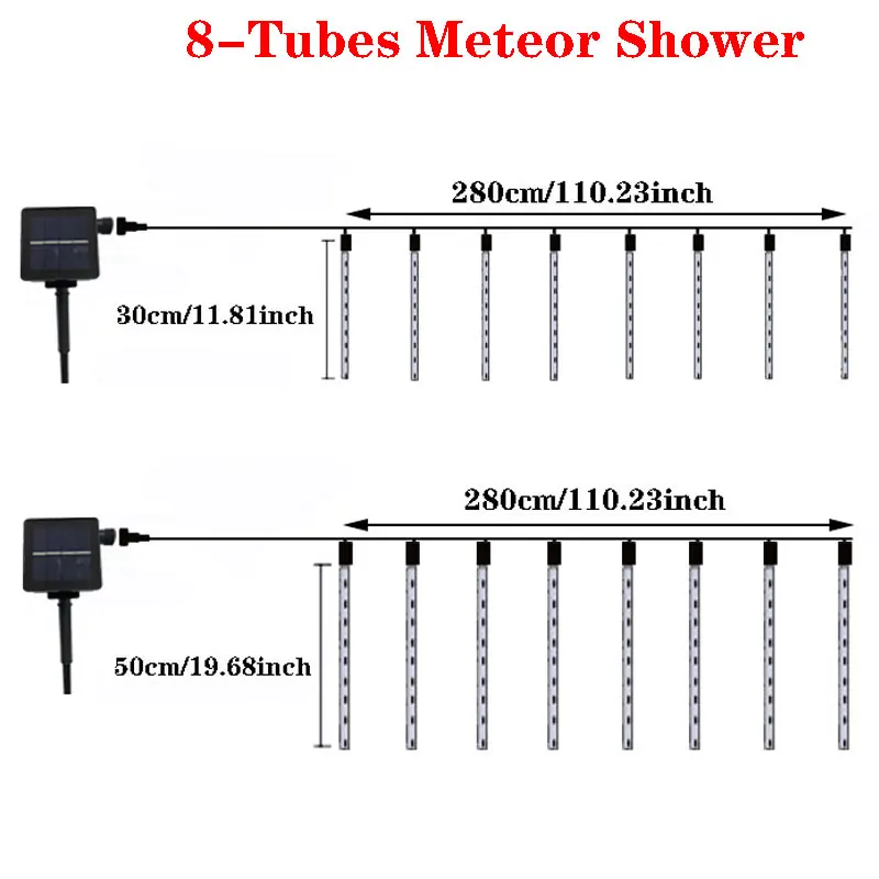 Solar Led Light Outdoor Meteor Shower Rain Lights Wodoodporny wystrój ogrodu Zewnętrzna girlanda uliczna Nowy Rok Dekoracja świąteczna