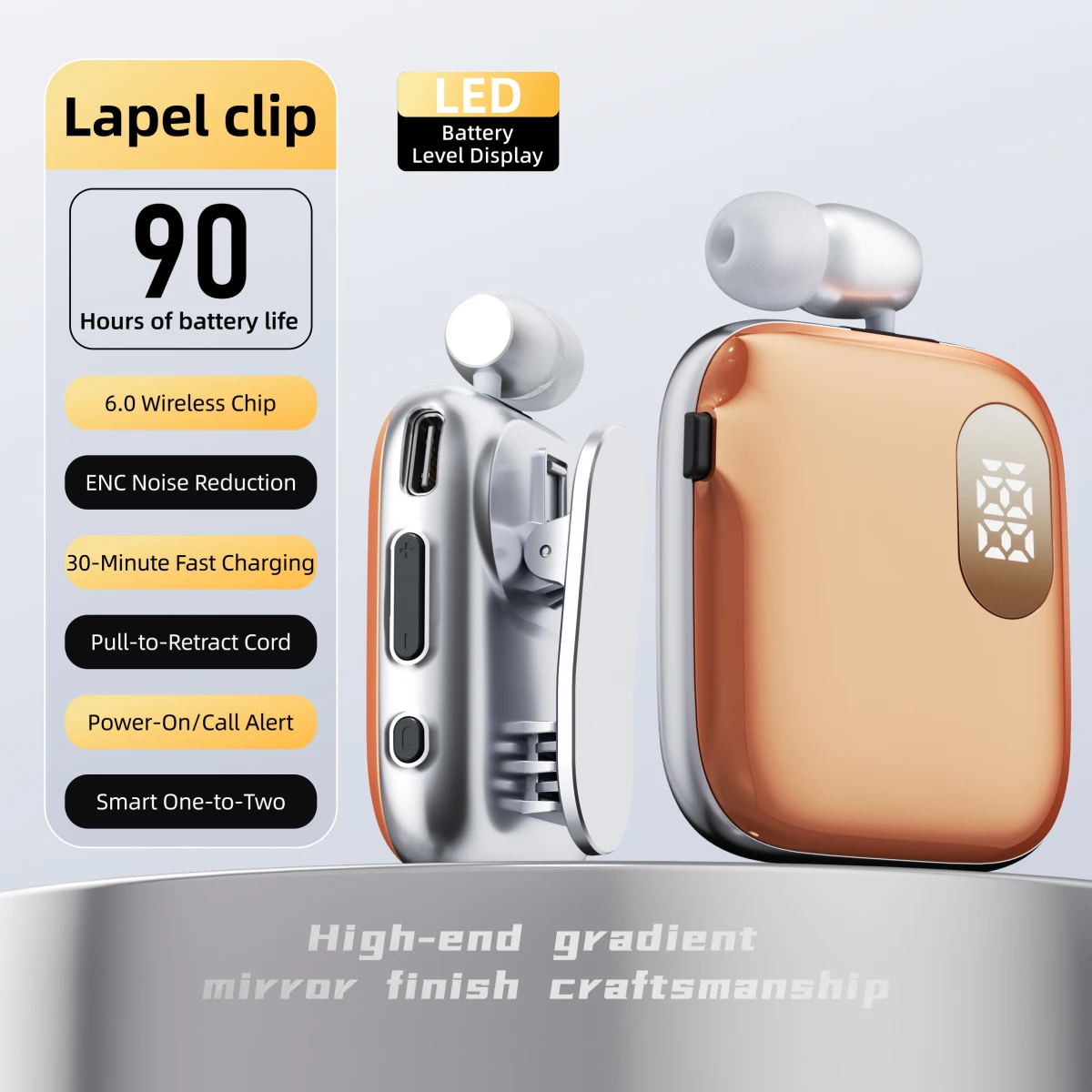 K91 PK F920 R11  lavalier V6.0 Bluetooth Noise Canceling 90h playtime music LED Power Display Retractable  Earphone for Meeting