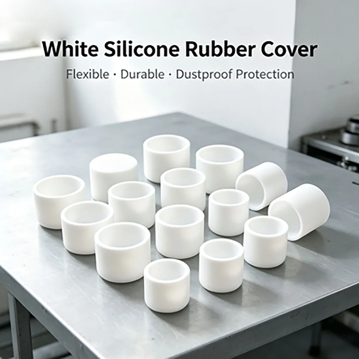 White Anti-Collision Sleeve, Heat Resistant Inner Diameter 3mm To 68.5mm Round Steel Pipe Silicone Rubber Protective End Cap