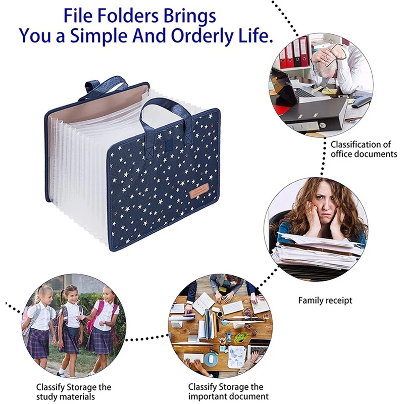 Top-13 Pockets File Folders/Expandable Filing Folders With Handle A4 Size Expanding File Folder Document Organizer
