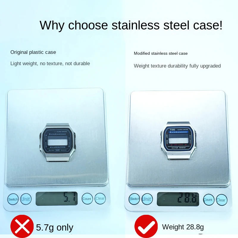 For Casio Small Square A168WA-1W Stainless Steel Case A168 WG-9W Upgraded Metal Case Black/Gold/Silver Modified Watch Accessorie