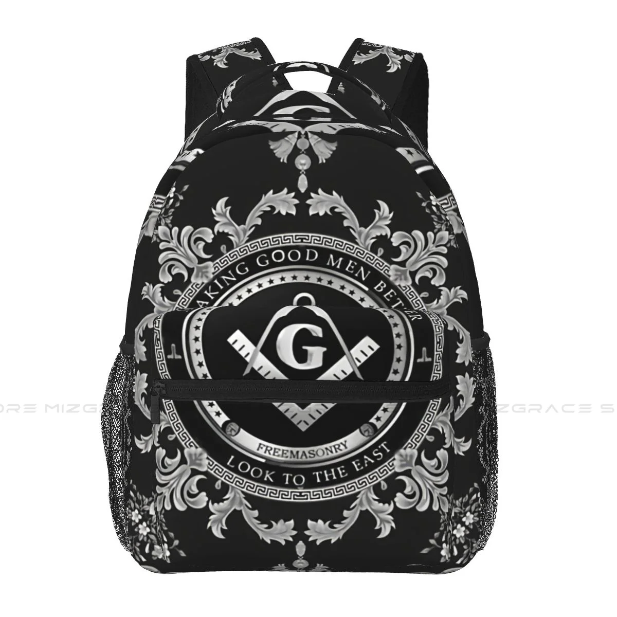 Large Capacity Casual School Bag Freemasonry Baroque Design Travel Laptop Backpacks Freemason Gold Square Compass Soft Rucksack