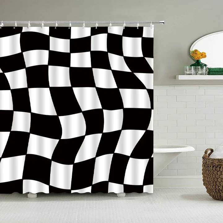 Red Check Orange White Checkerboard Pattern Chequered Chess Abstract Shower Curtains Waterproof Polyester Fabric