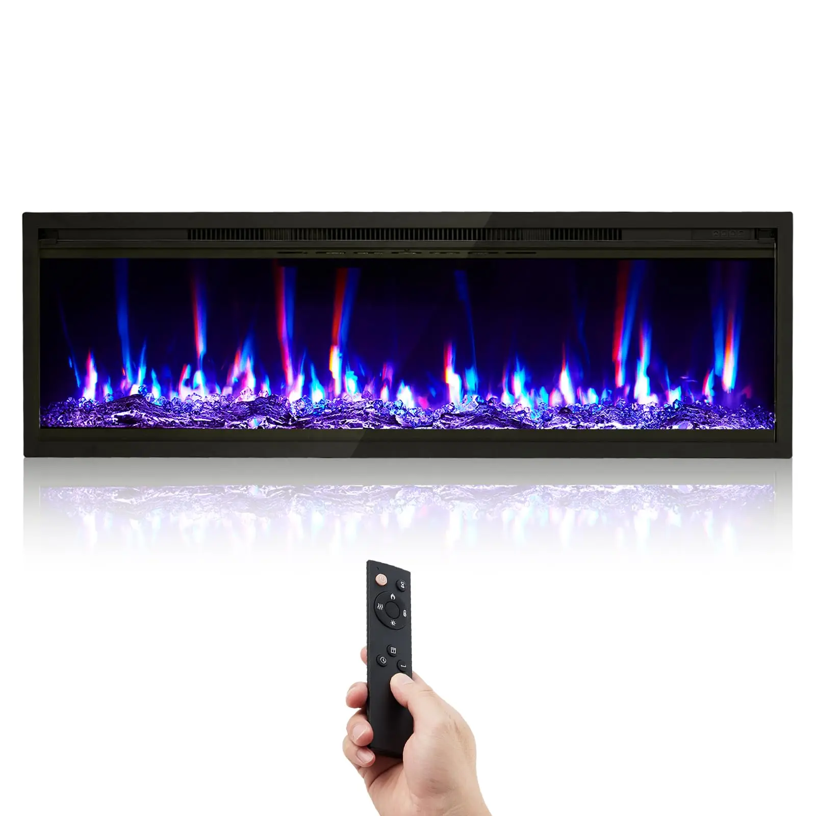 68 in Electric Fireplace Inserts, 750/1500W Recessed and Wall Mounted Fireplace Heater with Remote Control, Adjustable Flame Color & Brightness, 9H Timer, Log & Crystal, Black