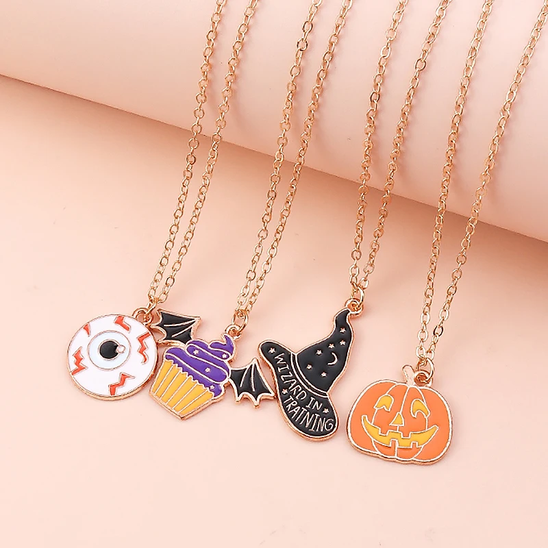 Aihua Niedliche Halloween-Halskette mit Emaille-Anhänger (Geist, Kürbis, Fledermaus, Vampir, Katze, Teufel) für Damen, Halloween-Nacht Schmuckgeschenk – Detail 20