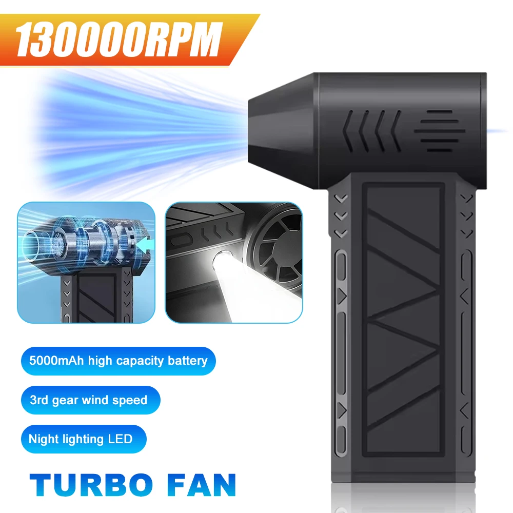 

Mini Turbo Jet Fan 130000RPM Powerful Electric Air Duster Vacuum Cleaner Adjustable Wind Speed Brushless Violent Fan w/Light