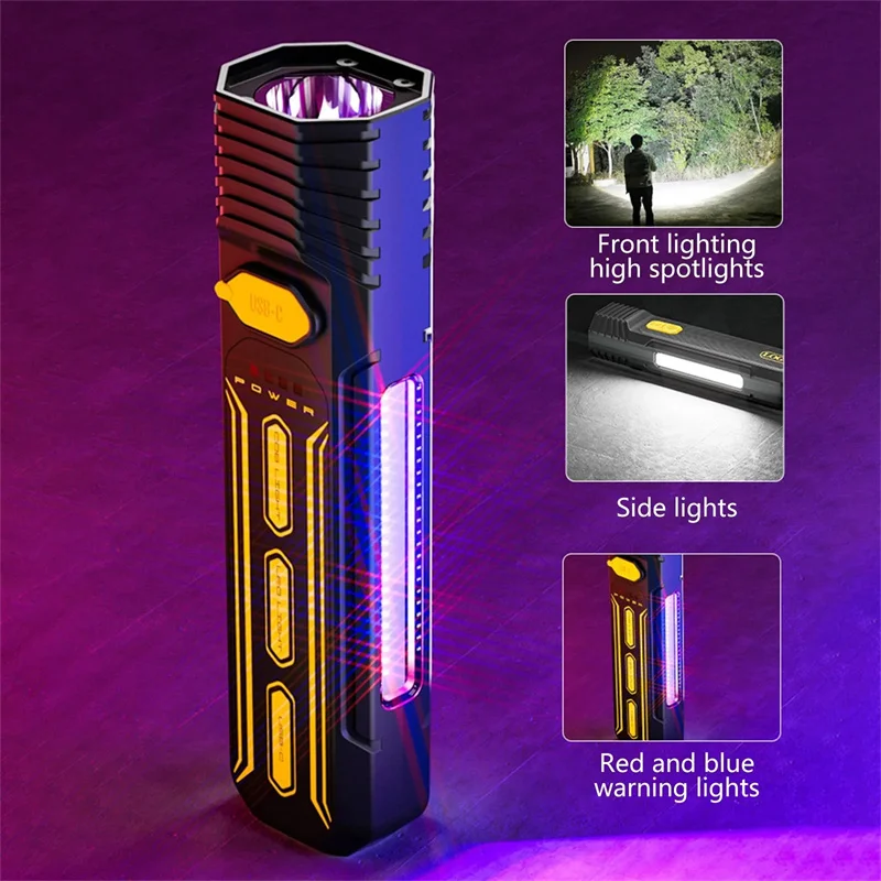 

Уличный мощный фонарик дальнего действия, портативный USB-зарядка, боковая зарядка, изменение цвета, аварийное освещение, светодиодный фонарик для кемпинга