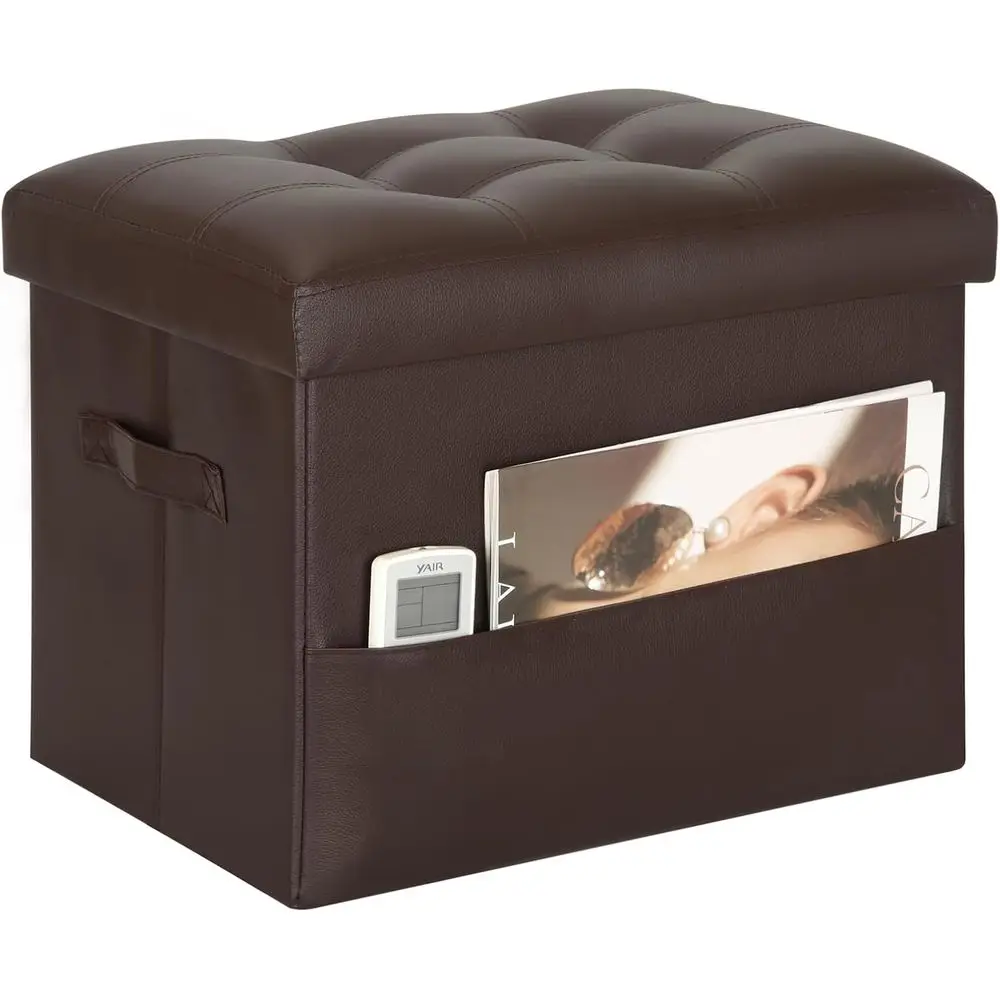 

Кожаный пуфик для хранения вещей с мягким сиденьем, грузоподъемность 350 фунтов, 17x13x13 дюймов, коричневый