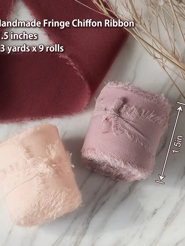 5 m/Rolle ausgefranstes Seidenband mit Falten, Chiffon, handgefertigt, zerrissen, für Hochzeit, Party, Blumenstrauß, Geschenkverpackung, Dekorationen, DIY-Handwerk – Detail 8