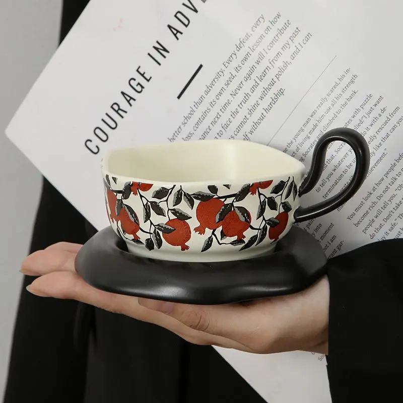 Vintage Style Coffee Cup Plate Set, High-temperature Decal Mug, High-end Exquisite Restaurant Home Ceramic Cups for Couples