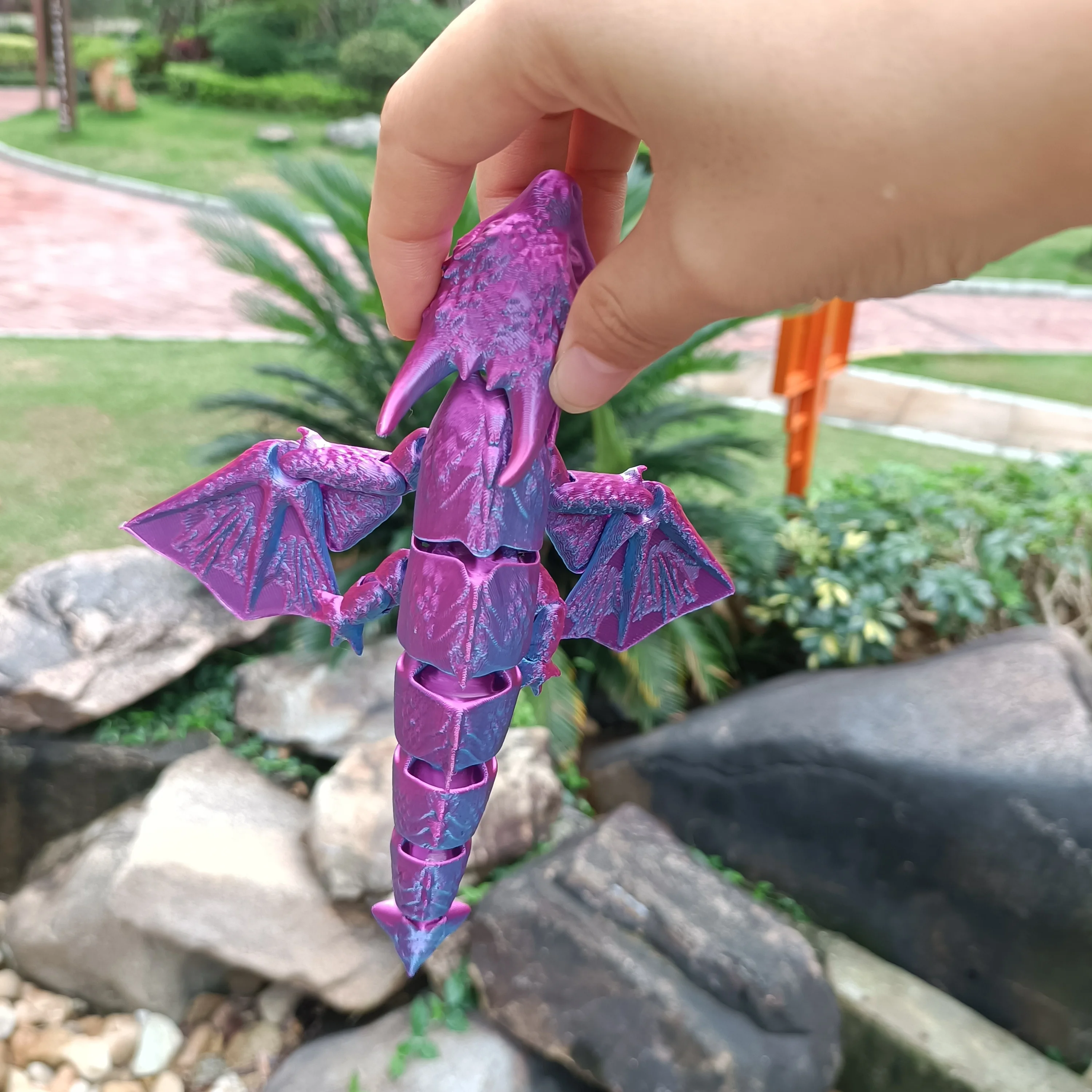 1pc 3D printed blue purple flying dragon, realistic active joints, fantasy style home decoration ornament toy