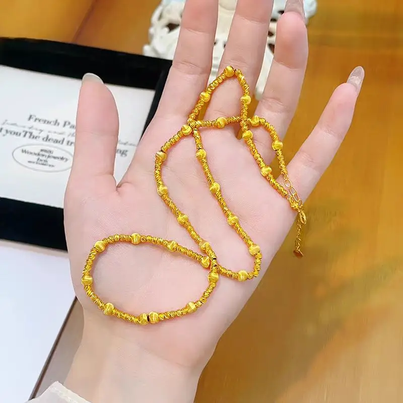 

Luxury 24K 9999 Pure Gold real gold Eye Star River Necklace Bracelet Set Women's Clavicle Chain