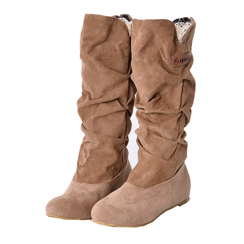 2024 New Mid-tube Snow Boots Hollow Cotton Thread Hook Lace Frosted Lady Boots Large Size Women\'s Shoes