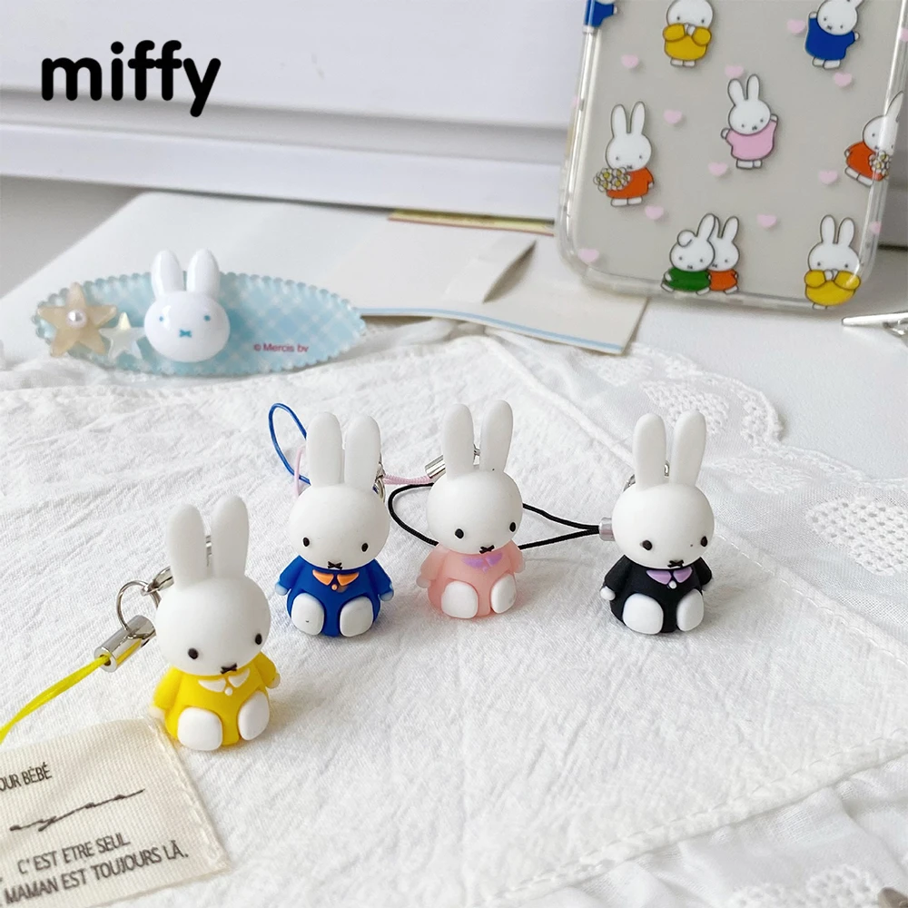 Miffy لطيف سلسلة الهاتف الكرتون Ins نمط Kawaii المفاتيح زوجين على ظهره تزيين مُثبت عيد ميلاد هدية الكريسماس لعبة لفتاة #3