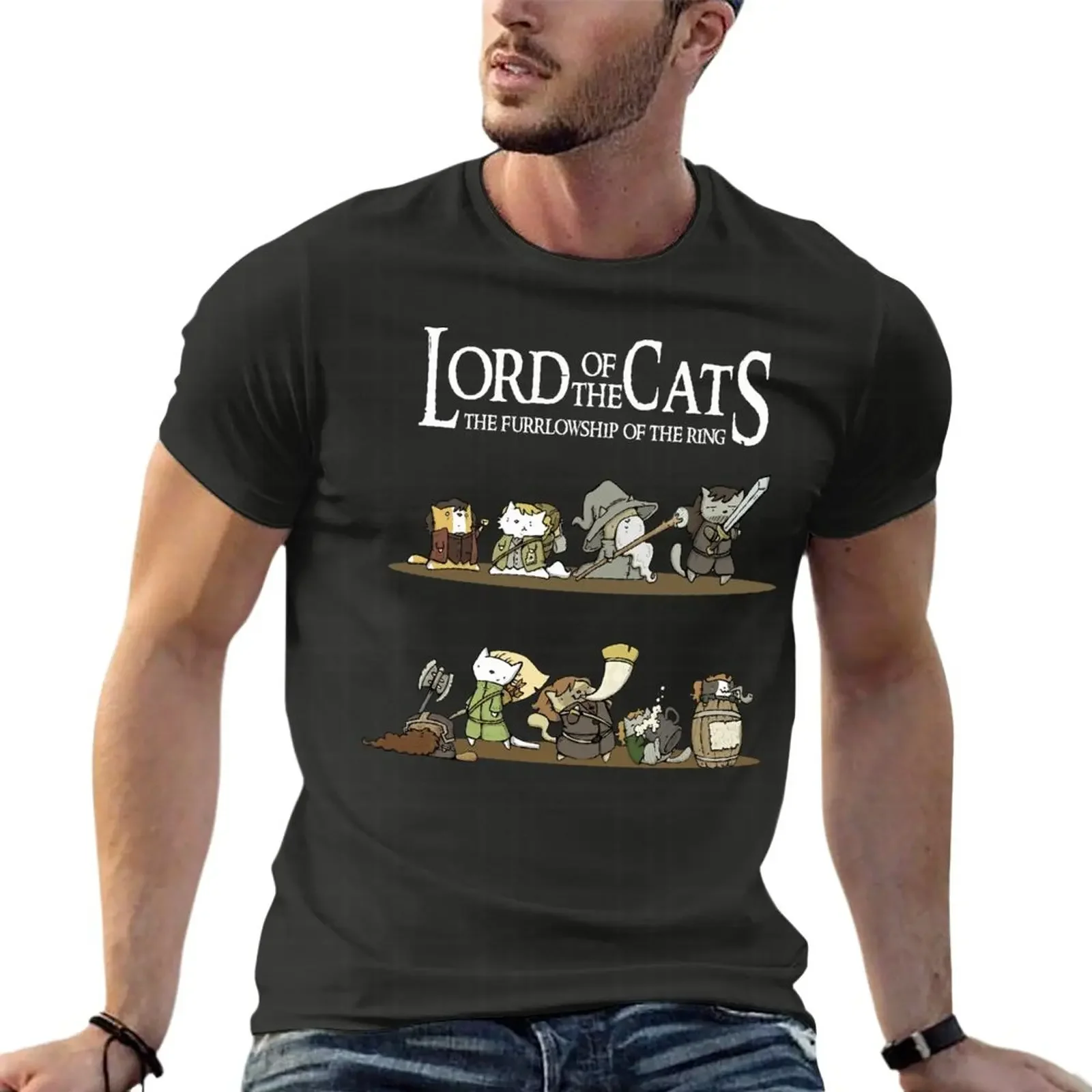 Lord OOff The Cats The Furrlowship Of The Ring Oversized T Shirt For Mens Clothes Short Sleeve Streetwear Big Size Tops Tee